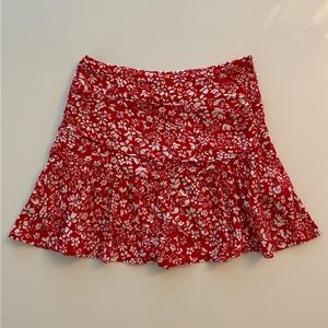 Red floral mini skirt